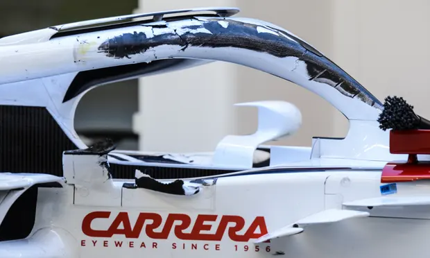 L'état du halo de la voiture de Charles Leclerc après l'accident avec Alonso (Julien Delfosse/ProSportsImages/DPPI)