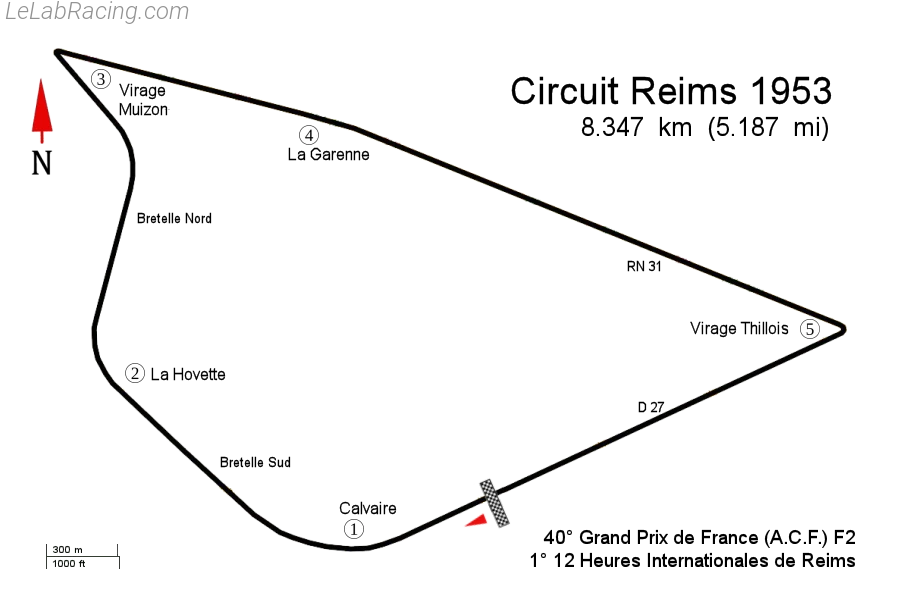 Tracé du circuit Reims-Gueux 1950