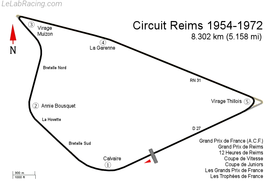 Tracé du circuit Reims-Gueux 1951