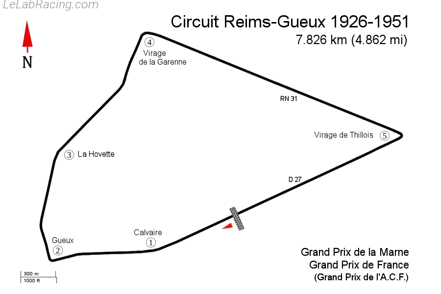 Tracé du circuit Reims-Gueux 