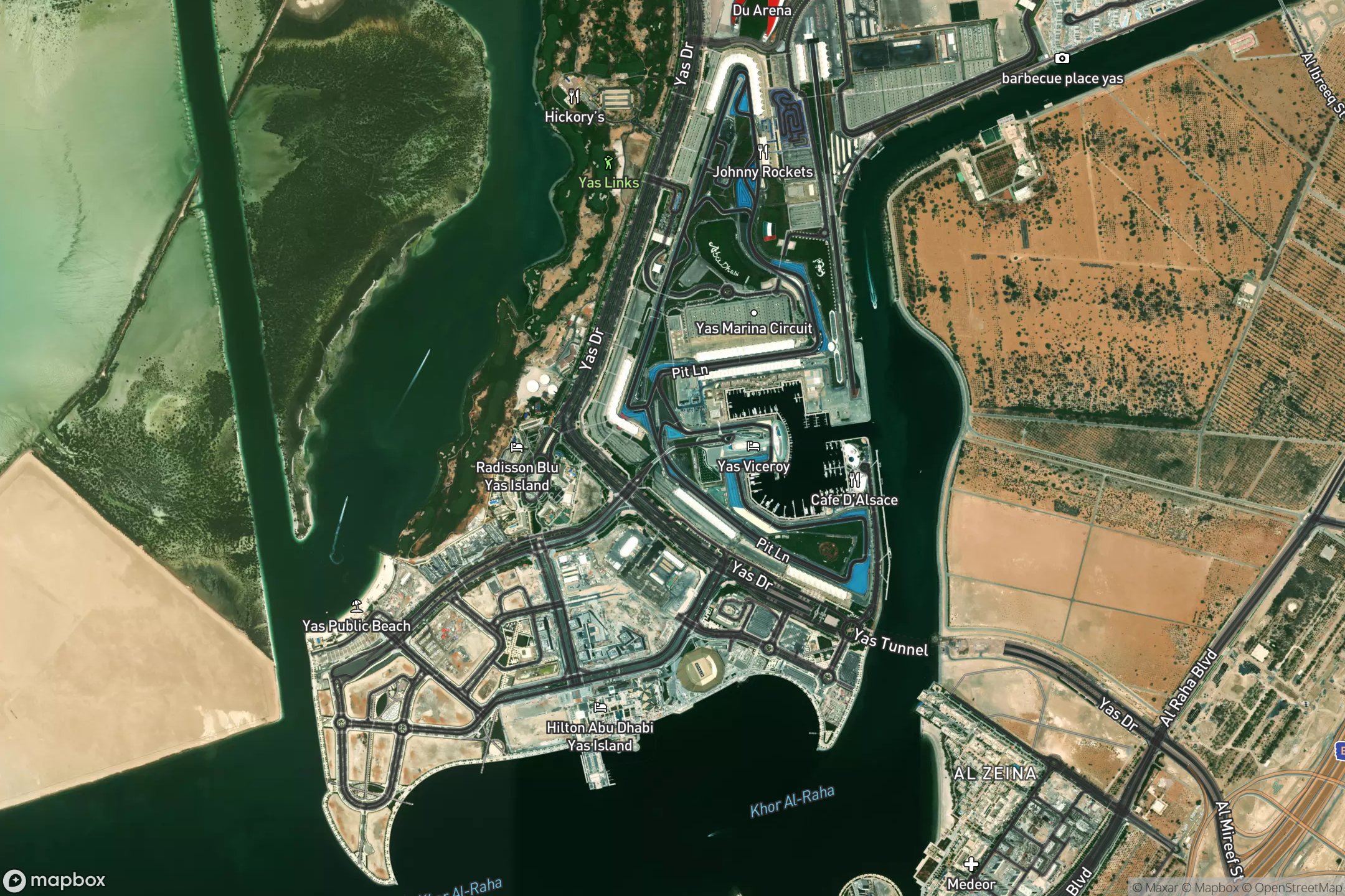 Vue satellite du circuit Yas Marina 