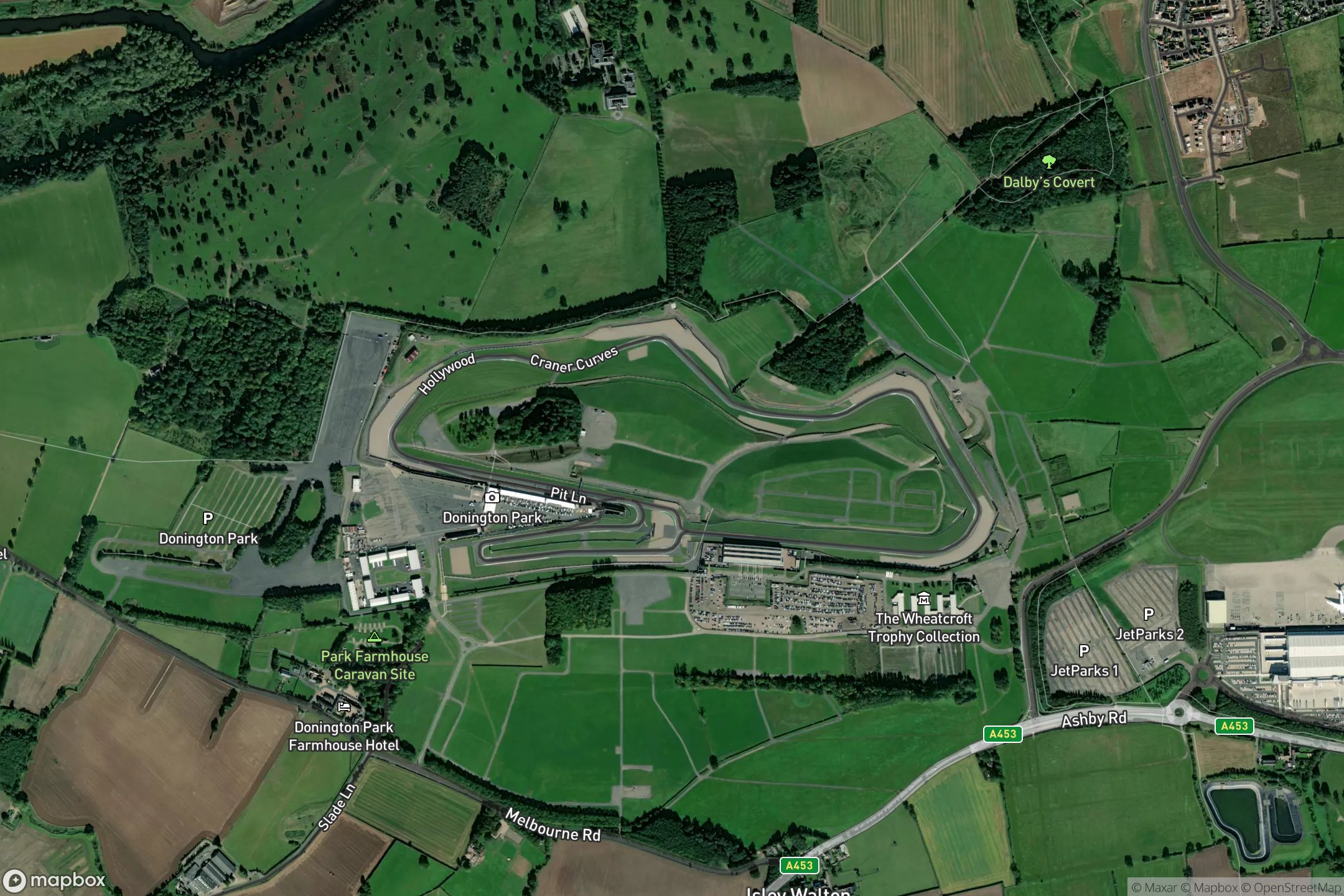 Vue satellite du circuit Donington Park