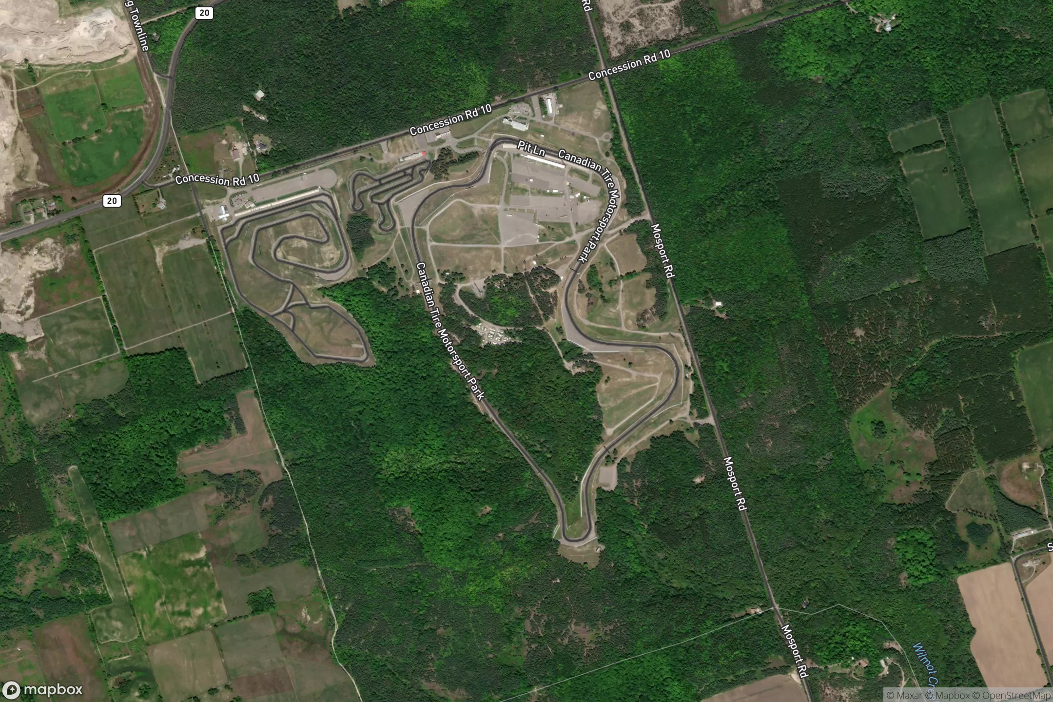 Vue satellite du circuit Mosport International Raceway