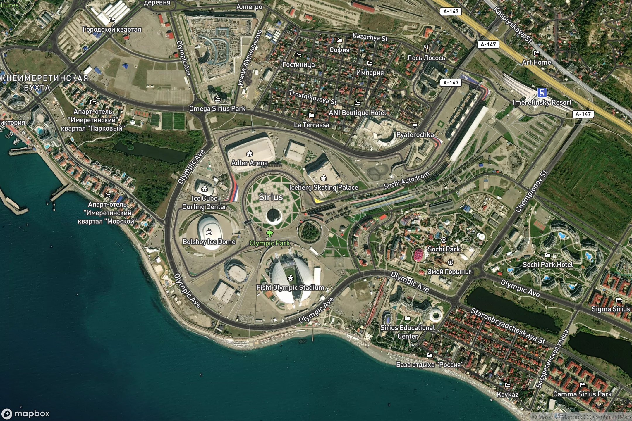 Vue satellite du circuit Sochi Autodrom