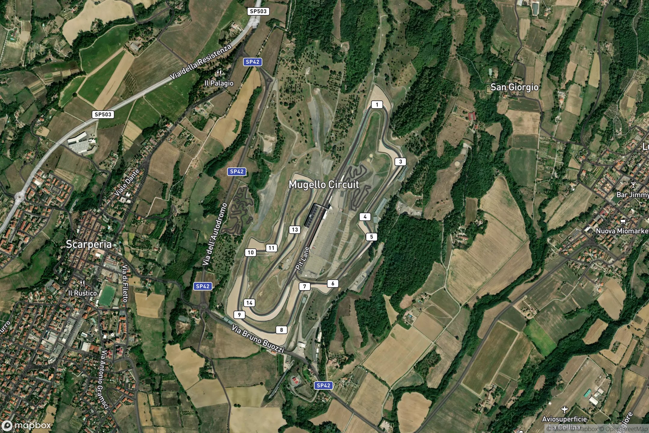 Vue satellite du circuit Autodromo Internazionale del Mugello