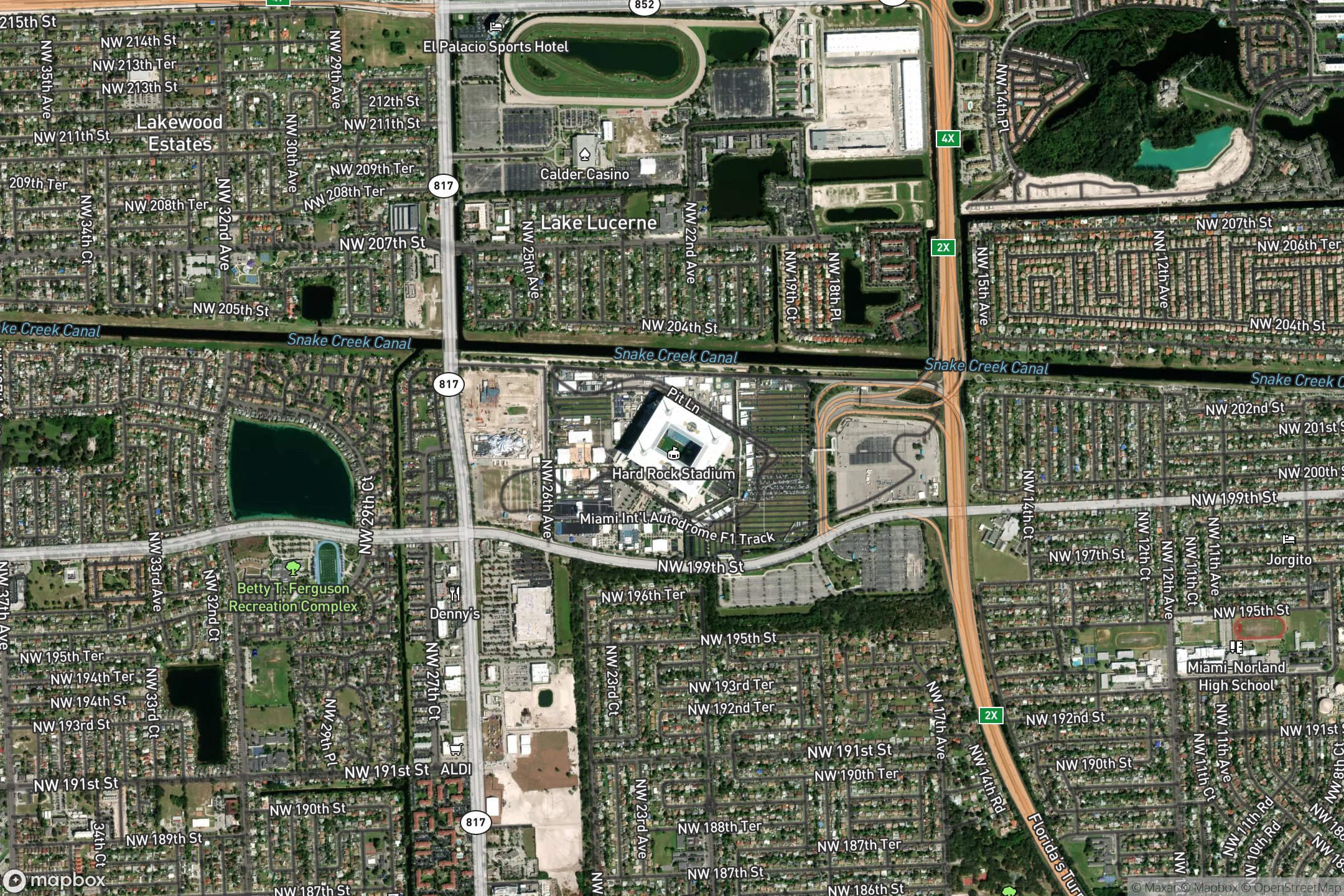Vue satellite du circuit Miami International Autodrome