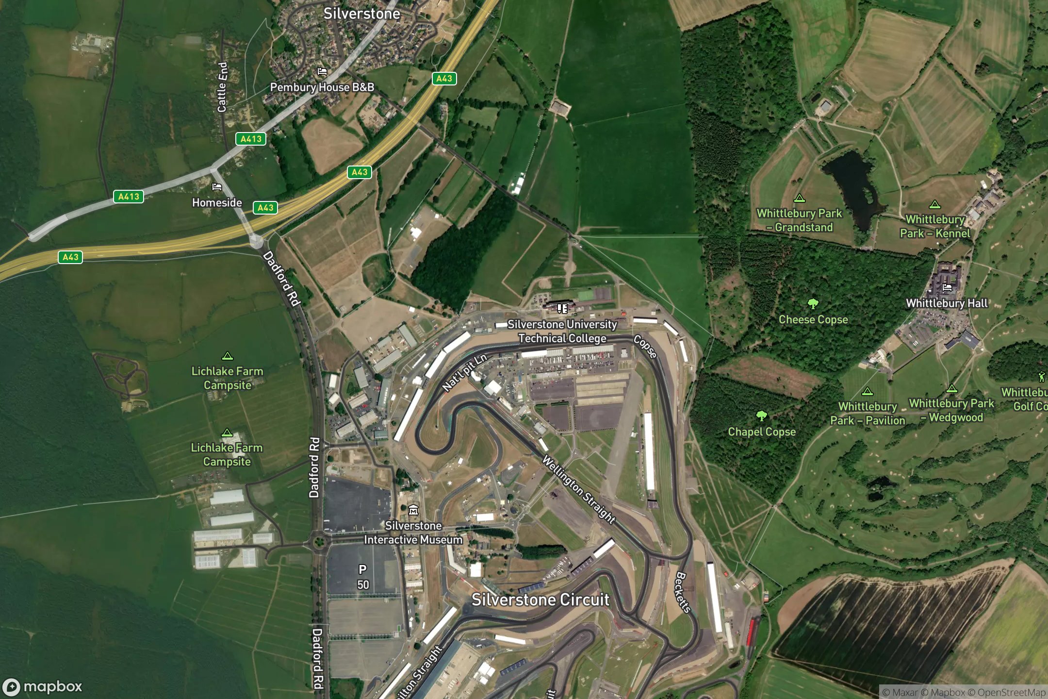 Vue satellite du circuit Silverstone 
